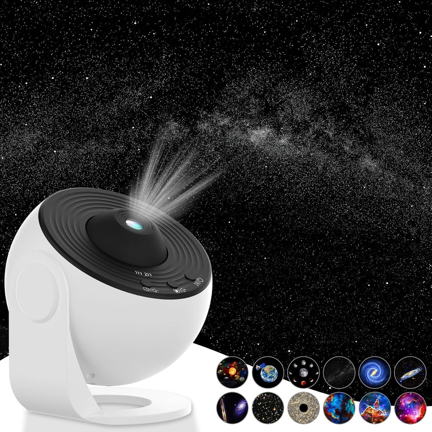 Projecteur Planétarium pour Chambre à Coucher Veilleuse Galaxie Ultra Claire avec 12 Disques Galaxie Remplaçables 4K Rotation à 360 Degrés Véritable Lumière du Ciel pour Chambre 